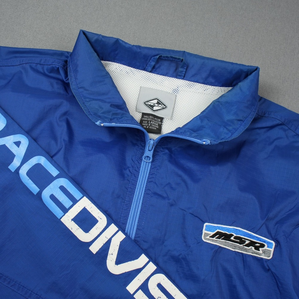 MSR Race Division Jacket Windbreaker Blue Full Zip Lightweight Nylon Mens Large
